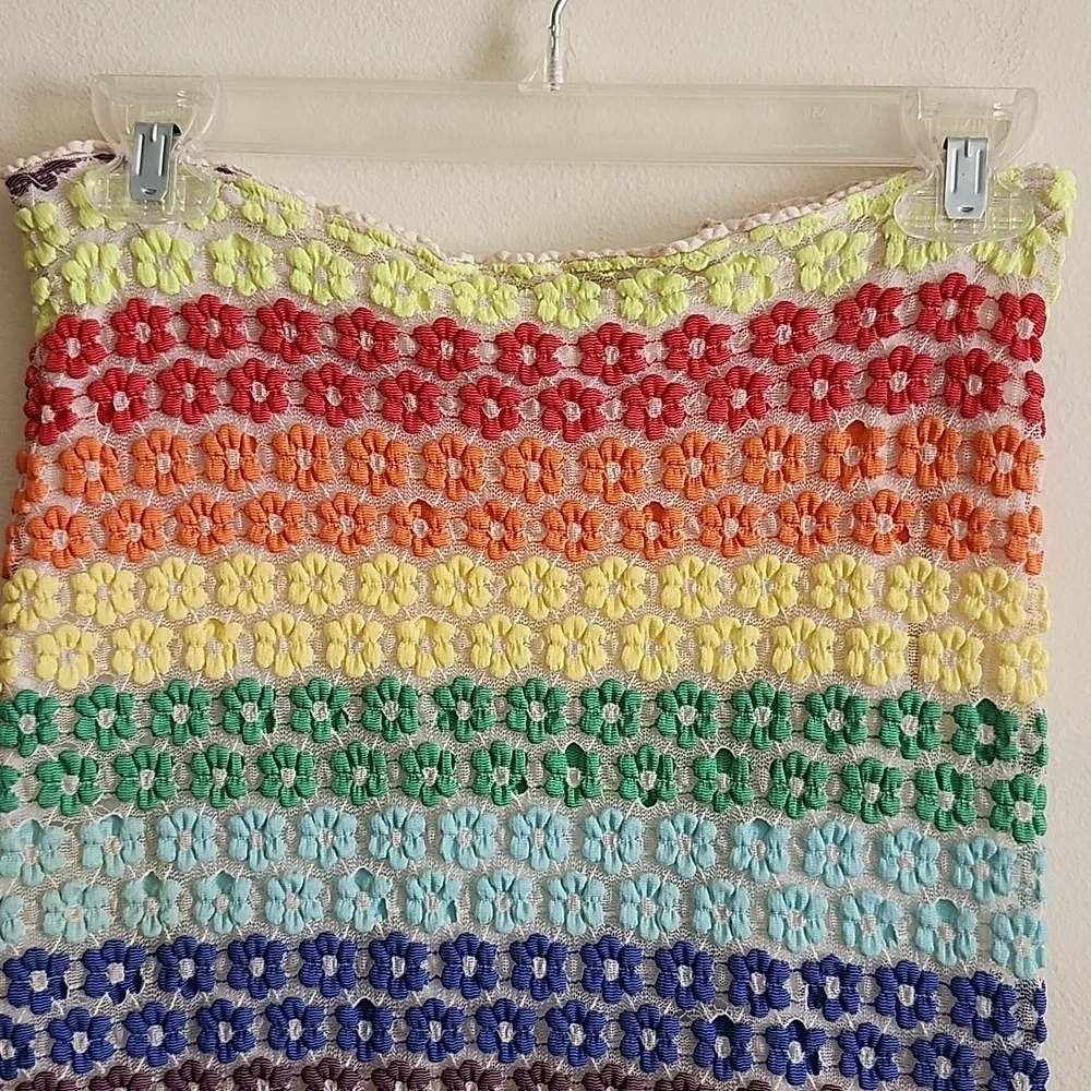 Forepas Vintage Midi Skirt Colorful Striped Floral Crochet Skirt Womens Small XS